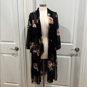 New! Estelle Rosewood Print Jacket/Kimono Black Size 2X NWT